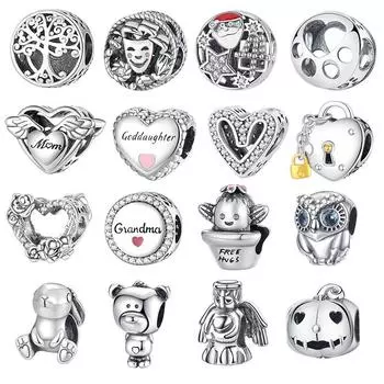 Подвески из 100% стерлингового серебра S925, семейное дерево с совой, подвески в форме сердца, бусины, подходят для оригинального браслета, ювелирные изделия своими руками для женщин, 2024
