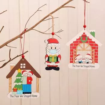 Подвески из окрашенного дерева Рождественские украшения Подвески на елку Подвески в виде масок для лица для пожилых людей house красный