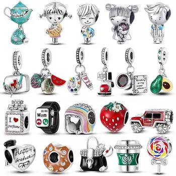 Подвески из серебра 925 пробы, бусины, кофейная сумка, автомобильные подвески, подходят для оригинального браслета, ювелирных изделий белый