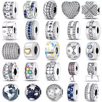 Подвески из серебра 925 пробы подходят для оригинального браслета Pandora DIY Pave CZ Star Moon Застежка из бисера белый
