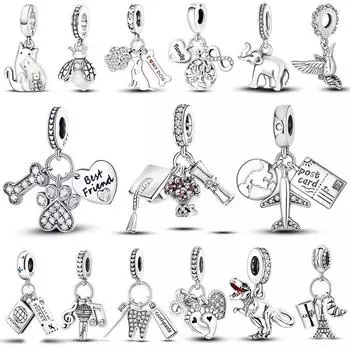 Подвески из серебра 925 пробы с подвесками в виде животных и домашних животных, подходят для изготовления оригинальных браслетов для женщин, ювелирные изделия, подарок «сделай сам» белый