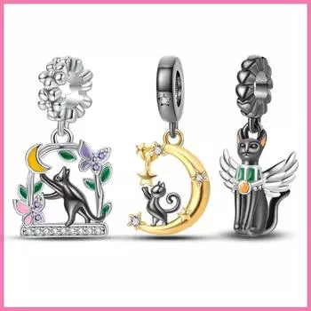 Подвески из стерлингового серебра 100% 925 пробы, подходят для золотой луны, звезды, черного кота, Щелкунчика, висячие подвески, изготовление ювелирных изделий своими руками белый