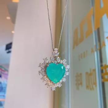 Подвески из стерлингового серебра 925 пробы 20*20 мм, турмалин Параиба, изумруд, лабораторный бриллиант, кулон, ожерелье для женщин, свадебная вечеринка, изящные ювелирные украшения 45cm зелёный