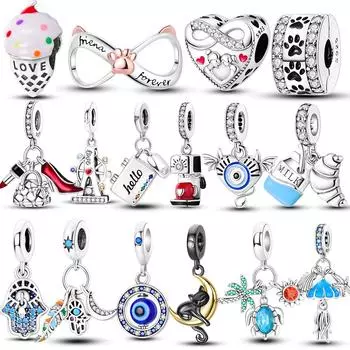 Подвески из стерлингового серебра 925 пробы, бусины, вращающийся глаз, кулон, кофемашина, висящее ожерелье, браслет, подарок для женщин
