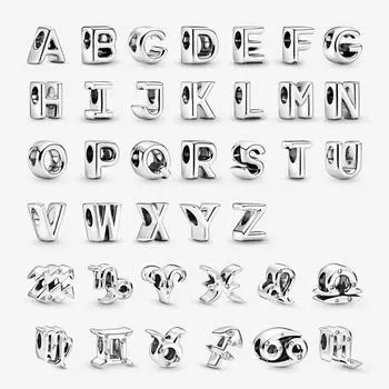 Подвески из стерлингового серебра 925 пробы, бусины, оригинальные 12 знаков зодиака Овен, Лев, AZ, буквы, подходят модные браслеты, ожерелья, ювелирные изделия своими руками для женщин белый
