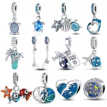 Подвески из стерлингового серебра 925 пробы, подвеска в виде морской звезды, черепахи, панциря дельфина, подходят для браслета, ювелирных изделий зелёный