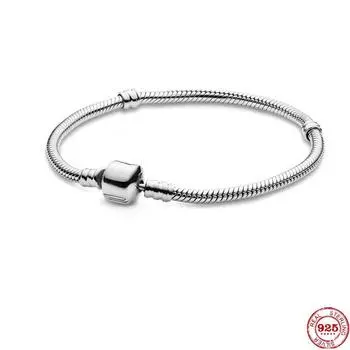 Подвески из стерлингового серебра 925 пробы, розовое золото, серебряный цвет, цепочка в виде змеи, базовые браслеты, подходят для оригинальных подвесок Pamura, бусины, ювелирные изделия, подарок 18cm розового золота