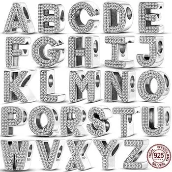 Подвески из стерлингового серебра 925 пробы с буквами A-Z, 26 букв, бусины, подходят для оригинального браслета-подвески Charmhub, серебро 925, ювелирные изделия, изготовление своими руками, 2022 белый