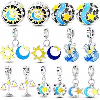 Подвески из стерлингового серебра 925 пробы, светящаяся звезда, солнце, луна, кулон, бусины, висячие, подходят для оригинального ожерелья, браслета, подарок для женщин, сделай сам