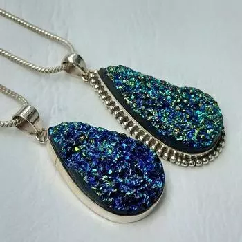 Подвески из титана, ожерелье из титана, ожерелье с подвесками из стерлингового серебра, подвески с драгоценными камнями, массивные ожерелья в стиле бохо, подарки для нее, мамы 7-9 синий