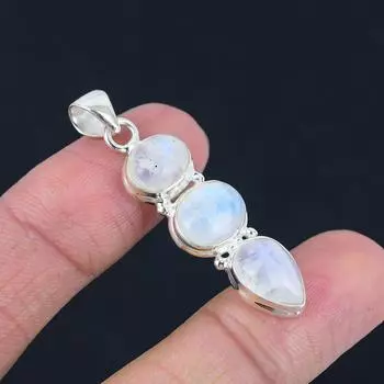 Подвески из трех камней из стерлингового серебра 925 пробы с натуральным радужным лунным камнем для женщин и девочек