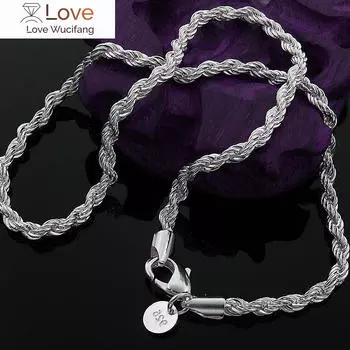 Подвески изящные 4 мм веревочные цепочки 925 пробы серебряные ожерелья для женщин и мужчин классические модные украшения свадебные вечеринки праздничные подарки 24 inches 60 cm