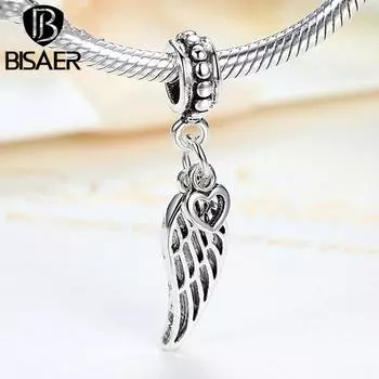 Подвески-крылья BISAER, европейские подвески и подвески серебряного цвета для браслетов с бусинами