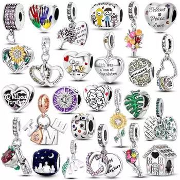 Подвески на День Благодарения, бусины из стерлингового серебра 925 пробы, семейный цветок, подвеска, висячие, подходят для нового браслета, ожерелья, ювелирные изделия, маркировка