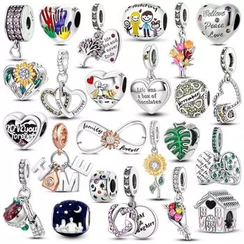 Подвески на День Благодарения, бусины из стерлингового серебра, любовь, семейный цветок, подвеска, мотаться, подходит, модный браслет, ожерелье, ювелирные изделия, маркировка