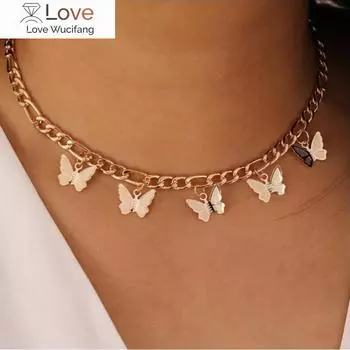 Подвески на шею в стиле готики с бабочками, женское колье золотого цвета, ожерелье на шею, цепочка-чокер, панк-ювелирные изделия, ошейник Kpop для девочки