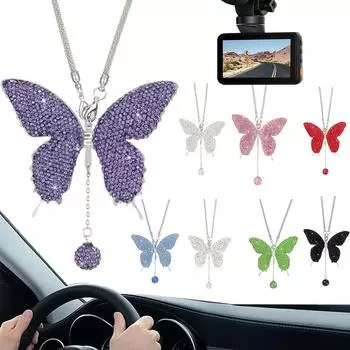 Подвески на зеркало заднего вида автомобиля с кристаллами, подвесное украшение для внутреннего зеркала автомобиля, подвески на зеркало заднего вида автомобиля с кристаллами в виде бабочки для женщин разноцветный