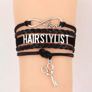 Подвески-ножницы Парикмахерский браслет с надписью ПАРИКМАХЕР Многослойные плетеные браслеты «Бесконечность любви» коричневый
