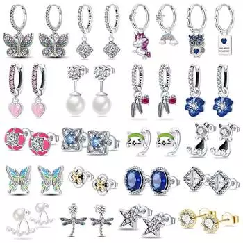 Подвески Plata De Ley 925 ювелирные изделия женские модные милые крошечные прозрачные серьги-гвоздики с кристаллами CZ серьги-гвоздики со звездой-бабочкой и единорогом