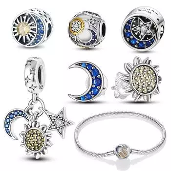 Подвески Plata De Ley 925 Звезда и Луна Серия Подсолнух Подвески-бусины Браслеты Изготовление ювелирных изделий своими руками белый