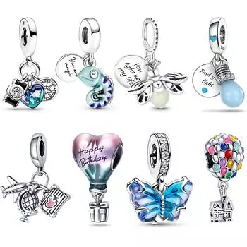 Подвески Plata De Ley S925, серебряный хамелеон, светящийся светлячок, самолет, чемодан, подходит для S925, оригинальные браслеты, кулон, ювелирные изделия своими руками