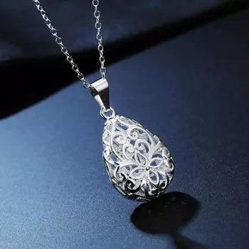 Подвески s925 Stamp Silver Fine Hollow Drop ожерелье для женщин ювелирные изделия Роскошный модельер вечерние свадебный подарок 45cm серебряный