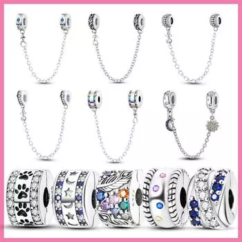 Подвески с разделительным зажимом, защитная цепочка, стерлинговое серебро 925 пробы, подвески в форме ромашки в форме сердца, подходят для модного оригинального браслета, ювелирные изделия, изготовление своими руками