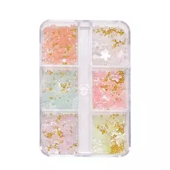 Подвески-шармы для ногтей с цветочным эффектом, 1 коробка, 6 сеток, пластиковые стразы для дизайна ногтей в виде цветка, пятилепестковый цветок, маленький белый лепесток onesize