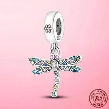 Подвески-шармы «Стрекоза» подходят для браслета, ожерелья, серебра 925 пробы, бабочки с фианитами, оригинальные бусины, подвески, изготовление ювелирных изделий своими руками