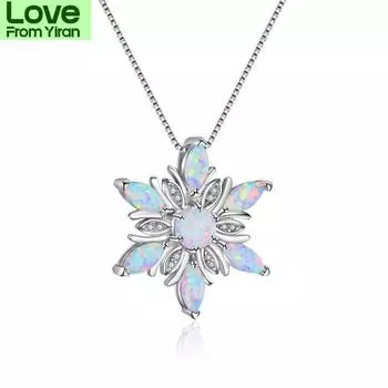 Подвески-снежинки из стерлингового серебра 925 пробы Blaike для женщин, розовые, синие, белые огненные опаловые ожерелья, радужный камень, камень-талисман, подарок