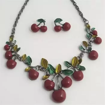 Подвески Вишневый комплект Украшения Серьги Колье и комплект сережек Ожерелье Ожерелья для женщин 48cm