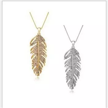 Подвески в виде листьев со стразами, цепочки для свитера, богемное ожерелье с крыльями любви, хрустальное ожерелье, бриллиантовое ожерелье золотой