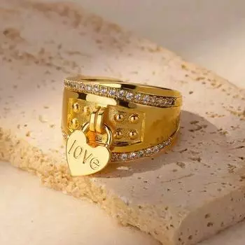 Подвески в виде сердца с буквами, готические кольца-печатки для женщин, кольцо из нержавеющей стали золотого цвета с открытым пальцем, модные свадебные украшения, Bague Femme