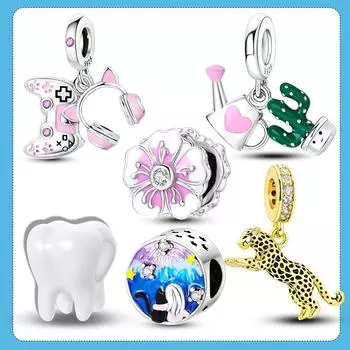 Подвески висячие розовые вишни в цвету кактуса серебро 925 пробы подходят для браслета-подвески для женщин ювелирные изделия