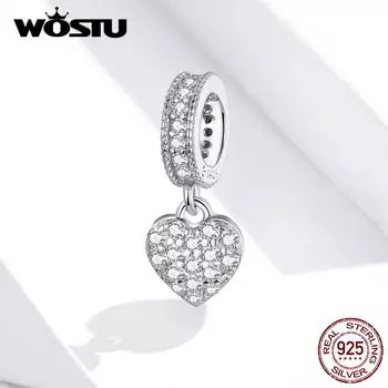 Подвески WOSTU с бриллиантовым сердечком, стерлинговое серебро 925 пробы, ослепительная подвеска из циркона, подходит для браслета 925 silver