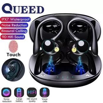 Подвесная беспроводная Bluetooth-гарнитура ушного типа с шумоподавлением, супердлинная спортивная гарнитура для бега чёрный