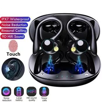 Подвесная беспроводная Bluetooth-гарнитура ушного типа с шумоподавлением, супердлинная спортивная гарнитура для бега