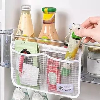 Подвесная бытовая кухонная сумка для хранения, многофункциональная подвесная сумка для хранения на холодильнике с двойным отделением 22*13cm белый