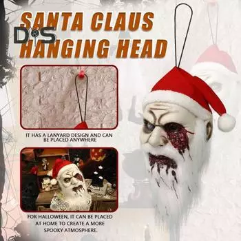 Подвесная голова зомби на Хэллоуин, реалистичная фигурка отрубленной головы с шапкой Санты для дома с привидениями, рождественского декора для вечеринки на Хэллоуин белый