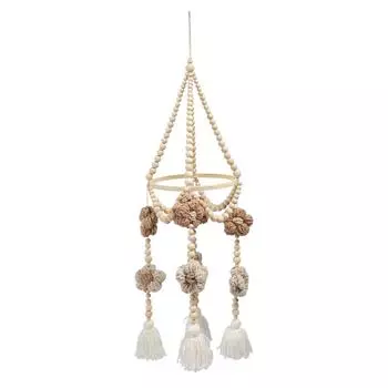 Подвесная игрушка для детской комнаты, деревянная бусина, круглый шар, фетровый цветок, колокольчик, декор для укладывания спать младенца бежевый