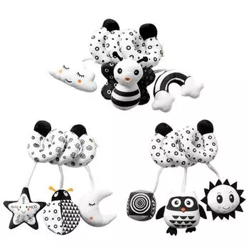 Подвесная игрушка для кроватки и коляски Aipinqi Black & White Animal с колокольчиком