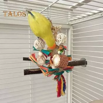 Подвесная игрушка-попугай из кукурузного початка, натуральный ротанговый шар, кукурузная шелуха в форме звезды, разноцветная щепа, корелла, попугай, жевательная игрушка для птиц, товары для животных, клетка разноцветный