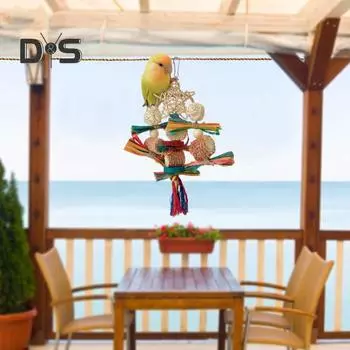 Подвесная игрушка-попугай из кукурузного початка, натуральный ротанговый шар, кукурузная шелуха в форме звезды, разноцветная щепа, корелла, попугай, жевательная игрушка для птиц, товары для животных, клетка разноцветный