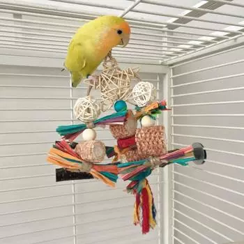Подвесная игрушка-попугай из кукурузного початка, натуральный ротанговый шар, Звезда, кукурузная шелуха, разноцветная щепа, корелла, попугай, птица, жевательная игрушка, товары для животных