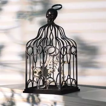 Подвесная клетка на Хэллоуин, светящийся скелет кошки в клетке, реалистичная жуткая подвеска в виде клетки со светодиодной подсветкой, подвесной декор для дома с привидениями, украшения на Хэллоуин чёрный