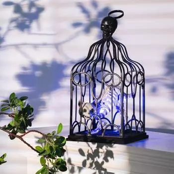 Подвесная клетка на Хэллоуин, светящийся скелет кошки в клетке, реалистичная жуткая подвеска в виде клетки со светодиодной подсветкой, подвесной декор для дома с привидениями, украшения на Хэллоуин чёрный