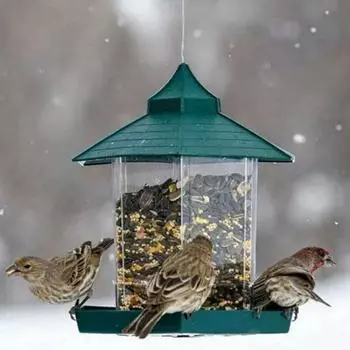 Подвесная кормушка для птиц Контейнер для еды с арахисом Открытый садовый инструмент для кормления зелёный