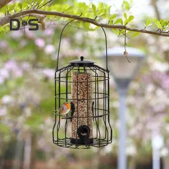 Подвесная кормушка для птиц в клетке, защита от белок, защита от жевания, защита от ржавчины, 4-портовые кормушки для диких птиц, устойчивая к атмосферным воздействиям клетка-кормушка для сада на заднем дворе чёрный