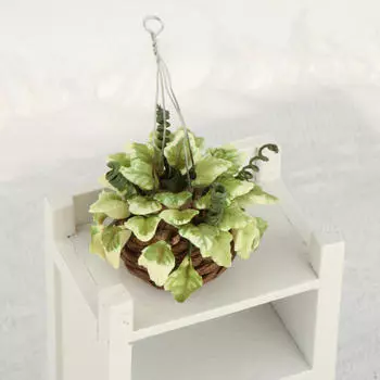 Подвесная корзина для цветов, искусственный аксессуар для корзины, ролевые игры для кукольного домика 1/12