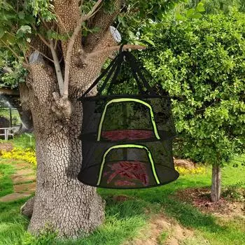 Подвесная корзина, складная стойка, сетчатая сумка-сушилка с застежкой-молнией, 2 слоя для овощей, цветов, бутонов, растений, органайзер, сетка для сушки трав, сетка для сушки, аксессуары 2 Layers